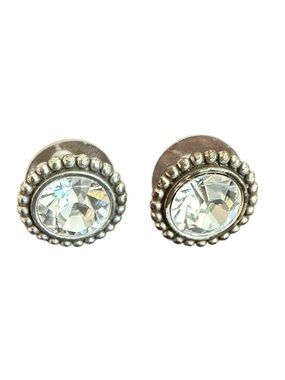 Brighton Crystal Stud Earrings Silver Tone Beaded Halo 1/2”